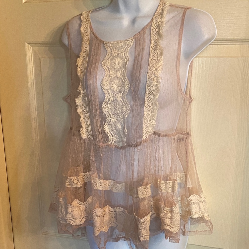 Rye Sheer Lace Top in Beige and Cream